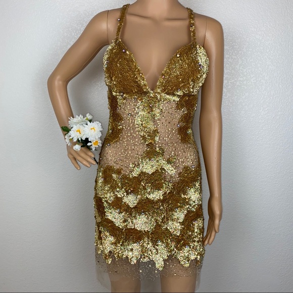 Jovani Gold Sequin Diamond Cocktail Party Dress - Picture 7 of 14